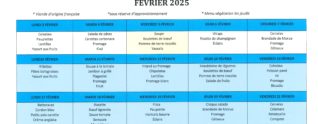 MENU DE FÉVRIER